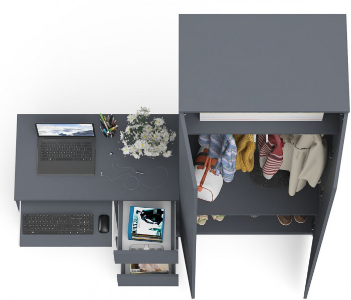 Мори Стол компьютерный МС-6 правый + Шкаф МШ800.1, цвет графит, ШхГхВ 170,4х50,4х209,6 см., выдвижные ящики справа, НЕ универсальная сборка