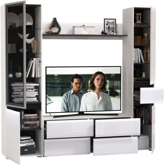 Сидней Комплектация № 054, корпус: белый/чёрный/фасады: МДФ белый глянец