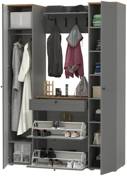 Остин Прихожая 35, цвет серый графит/дуб крафт золотой, ШхГхВ 160х54,3х229,6 см., универсальная сборка