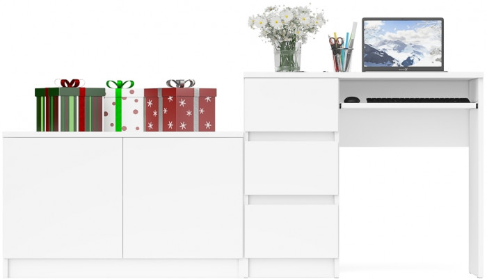 Мори компьютерный стол МС-6 левый + Тумба МА900.1, белый