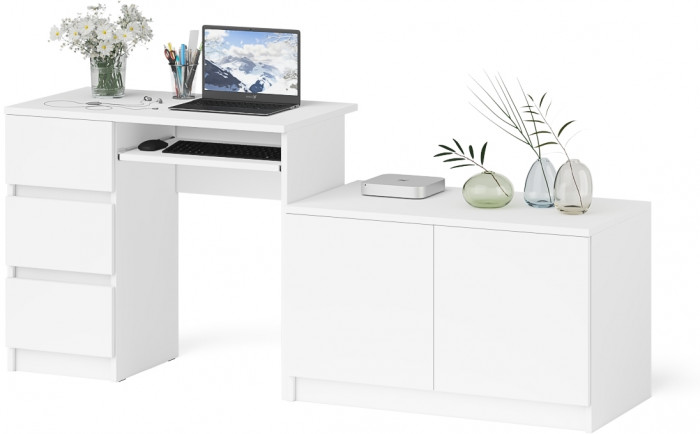Мори компьютерный стол МС-6 левый + Тумба МА900.1, белый
