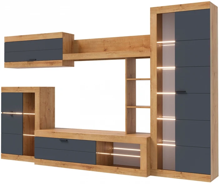 Прага Модульная Гостиная, вариант №4, Дуб Вотан/Графит