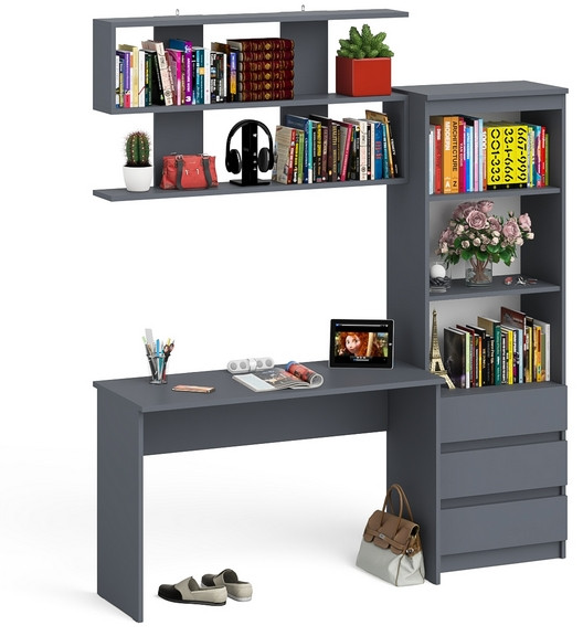 Мори письменный стол МСП1200.1 + Стеллаж МСТ600.3 + Полка 1200, графит