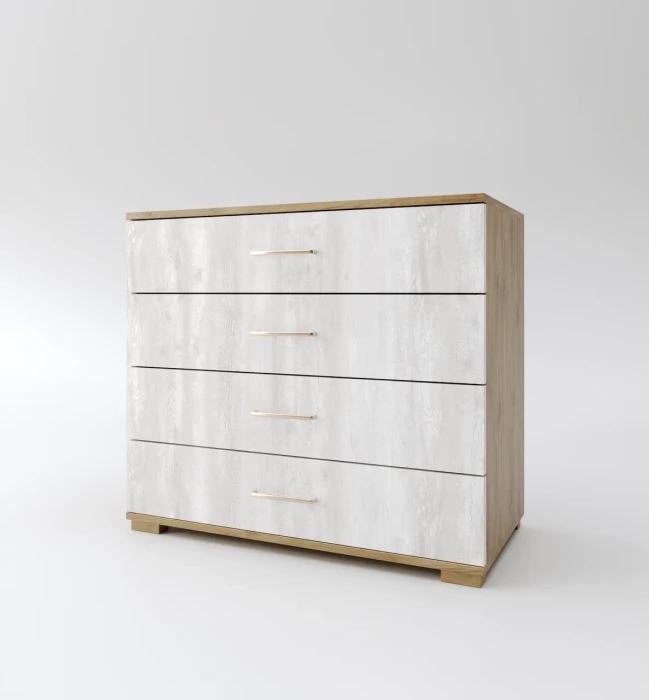 Комод с четырьмя ящиками "Мишель" - Дуб наварра/Бетон пайн светлый