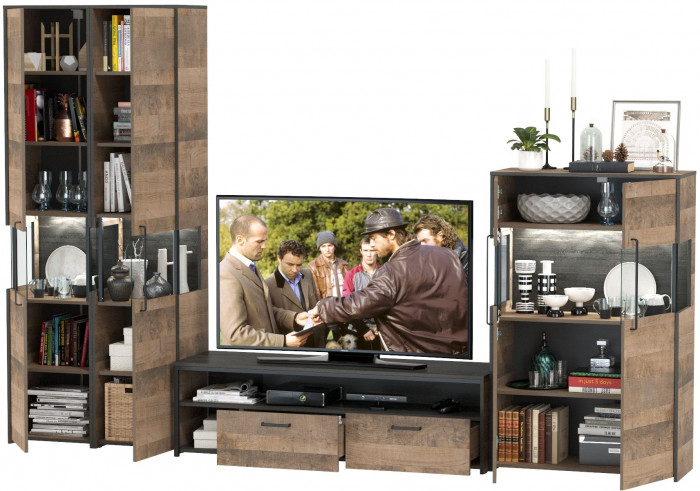 Трувор Гостиная 040, цвет дуб гранж песочный/интра, ШхГхВ 325,2х45,4х210 см., универсальная сборка