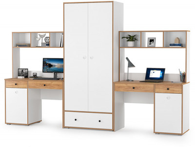 Вуди Компоновка № 28, цвет белый премиум/дуб крафт золотой, ШхГхВ 306х52,7х205 см., универсальная сборка