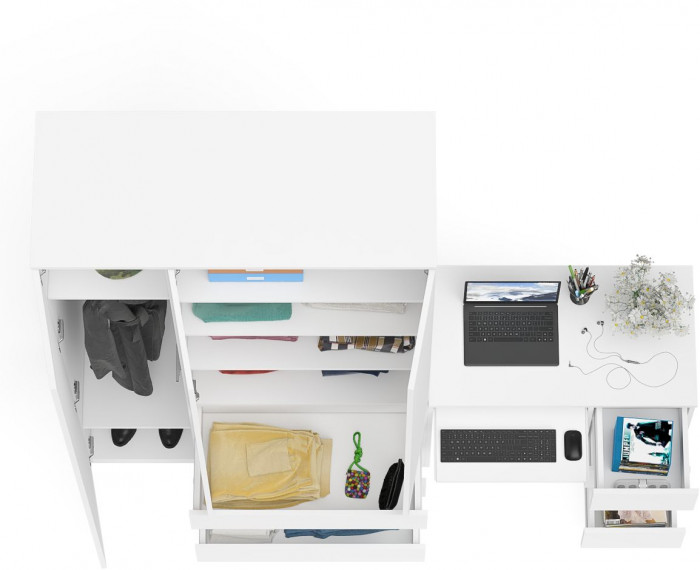 Мори компьютерный стол МС-6 правый + Шкаф МШ1200.1, белый