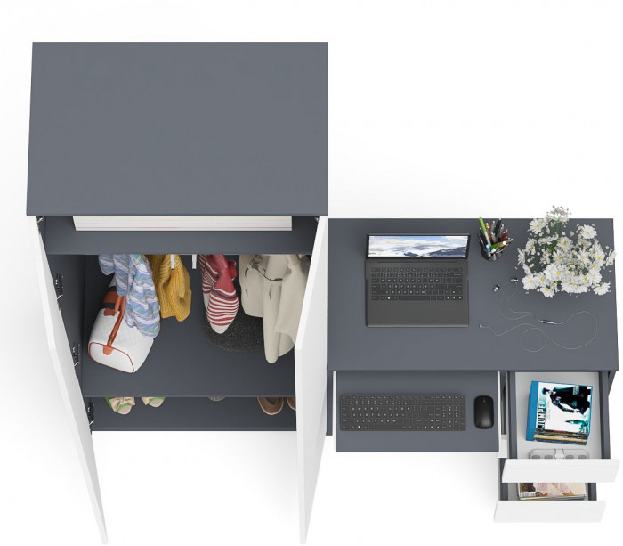 Мори Стол компьютерный МС-6 правый + Шкаф МШ800.1, цвет графит/белый, ШхГхВ 170,4х50,4х209,6 см., выдвижные ящики справа, НЕ универсальная сборка