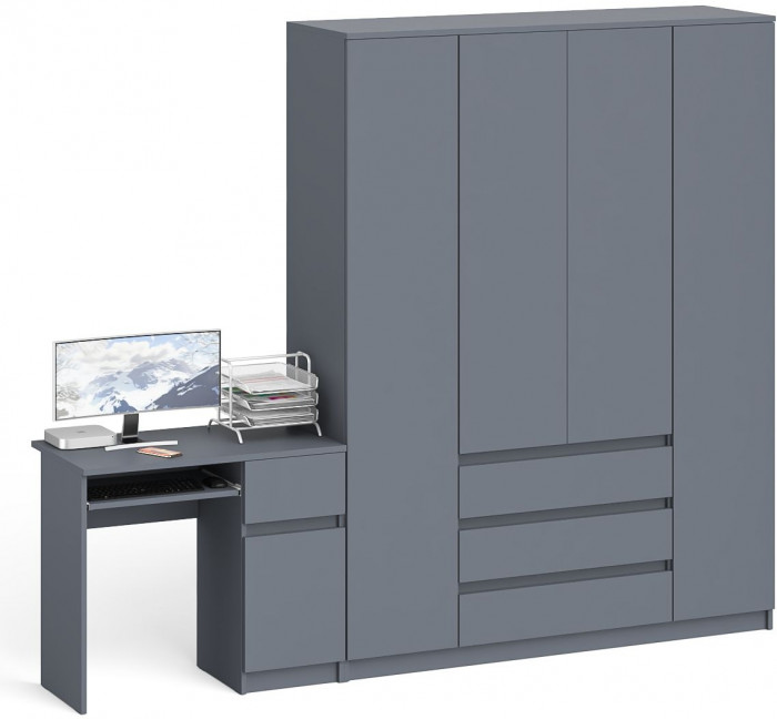 Мори компьютерный стол МС-1 правый + Шкаф МШ1600.1, графит