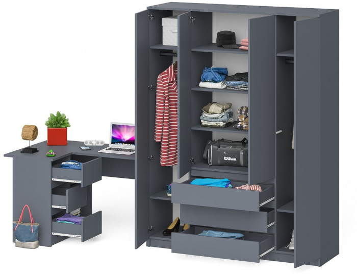 Мори компьютерный стол МС-16 левый + Шкаф МШ1600.1, графит