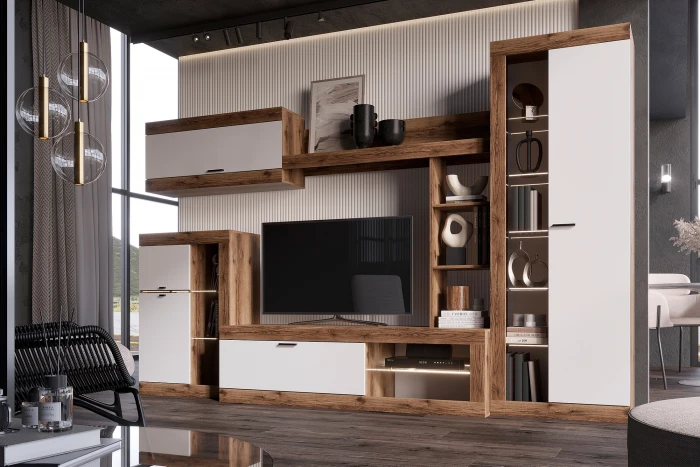 Прага Модульная Гостиная, вариант №4, делано/Белый глянец