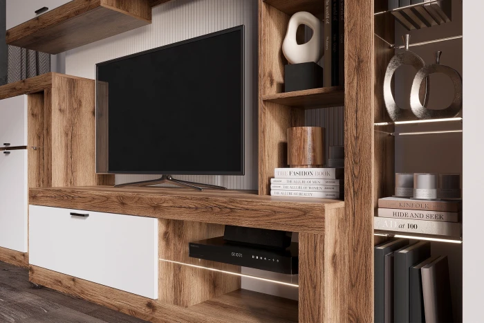 Прага Модульная Гостиная, вариант №4, делано/Белый глянец