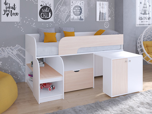 Кровать чердак Астра 9 V9 Белый/Дуб молочный