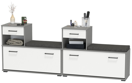 Лира ГК 2-0714+2-0714графбел Тумба под обувь, цвет графит/белый, ШхГхВ 200х33х75,5 см., универсальная сборка