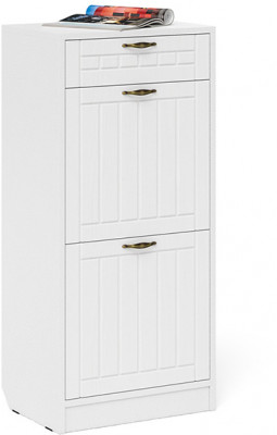 Прихожая П-6 Тумба для обуви 2 секции, цвет белая шагрень/фасады МДФ белое дерево фрезеровка прованс, ШхГхВ 50х35х108,3 см.