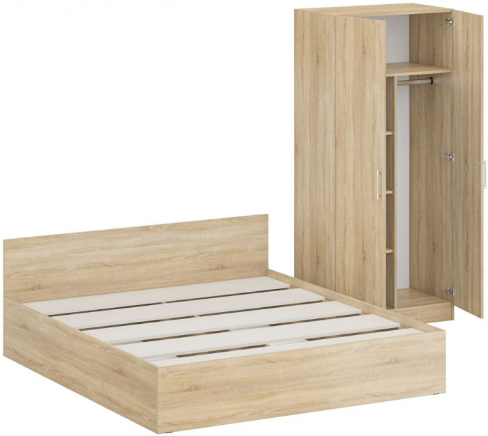 Кровать 1800 + Шкаф 2-х створчатый Стандарт, цвет дуб сонома, ШхГхВ 183,5х203,5х70 + 90х52х200 см., сп.м. 1800х2000 мм., без матраса, основание есть
