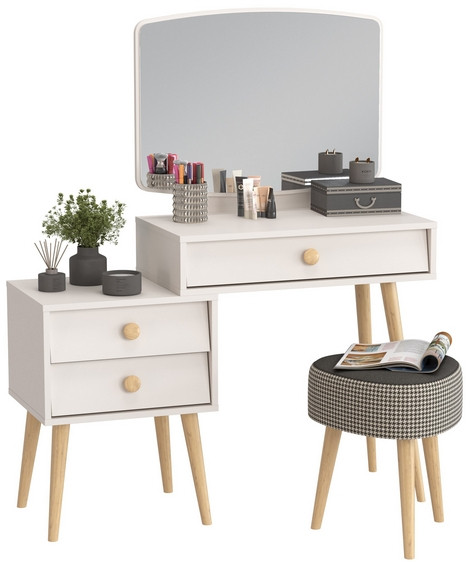 Афина Спальня 4-25901М1к.с. Трюмо + Банкетка 6-5134ТКчёр Ева, цвет кашемир серый/ткань чёрная, ШхГхВ 105х38,6х129 + 38х38х45 см., универс. сб.