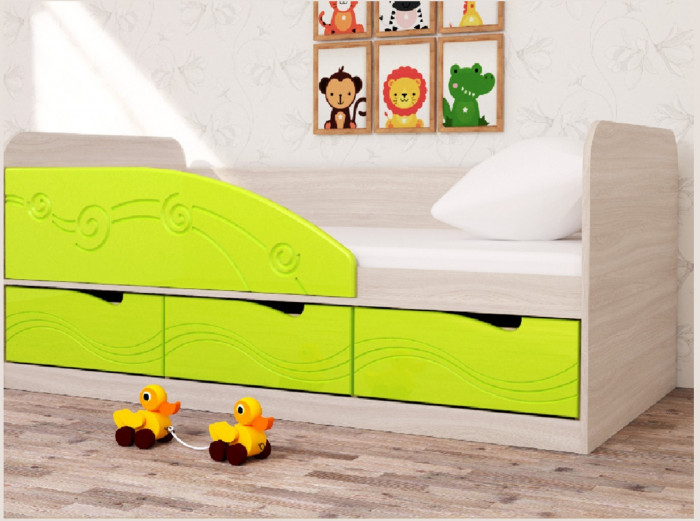 Кровать Бриз-4 80х160 Волна (Ясень шимо светлый/Шоколад/Волна)