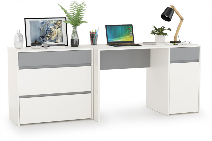 Торонто 12.149 Стол + 13.321 Комод, белый шагрень/стальной серый