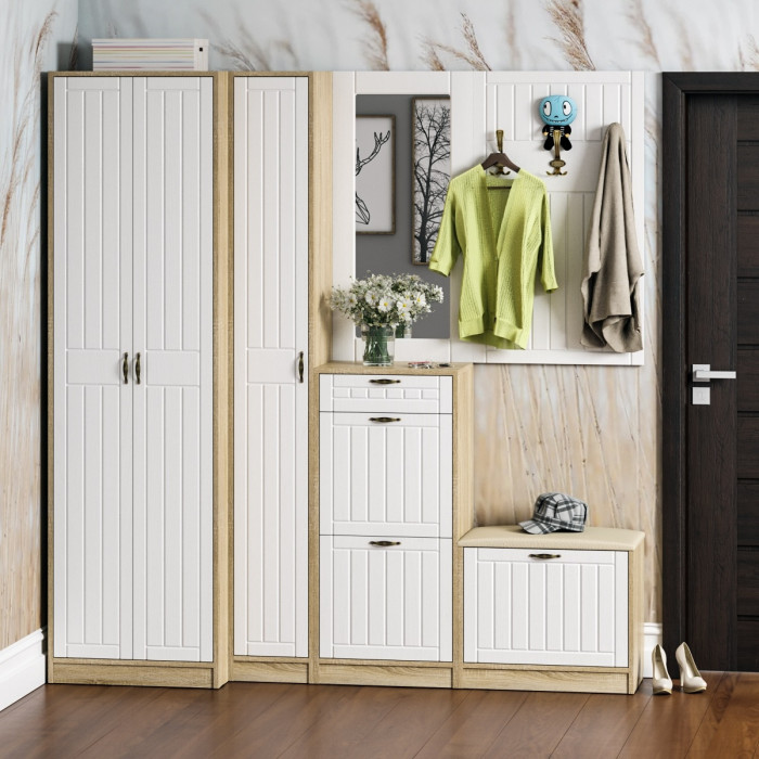 Прихожая П-6 Зеркало, цвет МДФ белое дерево фрезеровка прованс, ШхГхВ 50х1,6х102 см.