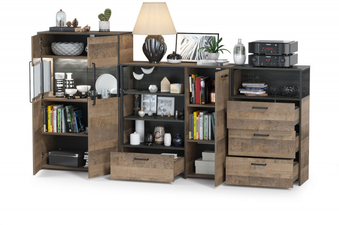 Трувор 13.307.01 Комод + 13.306 Комод с витриной + 13.307.02 Комод с ящиками, дуб гранж песочный/интра