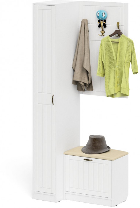 Прихожая П-6 Компоновка № 41, цвет белая шагрень/фасады МДФ белое дерево фрезеровка прованс, ШхГхВ 90х50х210 см., универсальная сборка