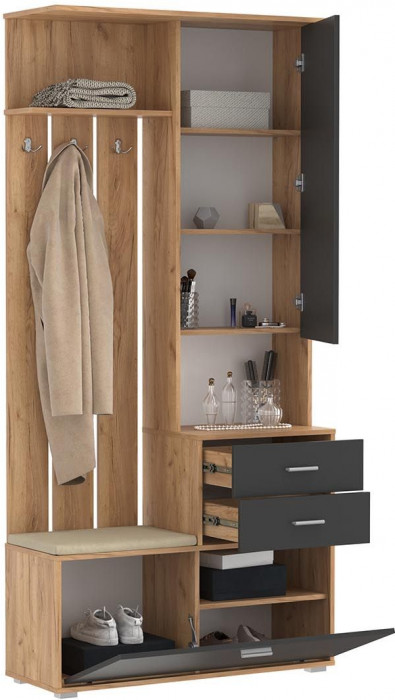 Антре шкаф для прихожей 65.08 Дуб золотой / Диамант серый