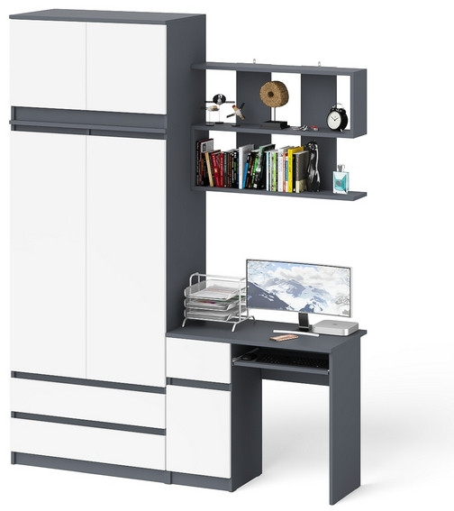 Мори компьютерный стол МС-1 левый + Шкаф МШ900.1 + Антресоль МА900.1 + Полка 900, графит/белый