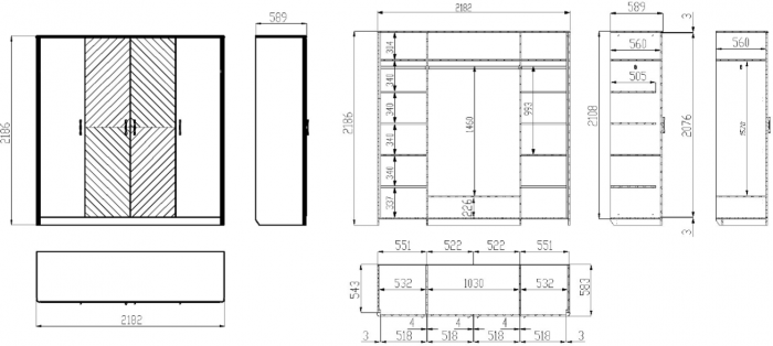 Шкаф для одежды четырехдверный "Тиволи" - Латте (лак)