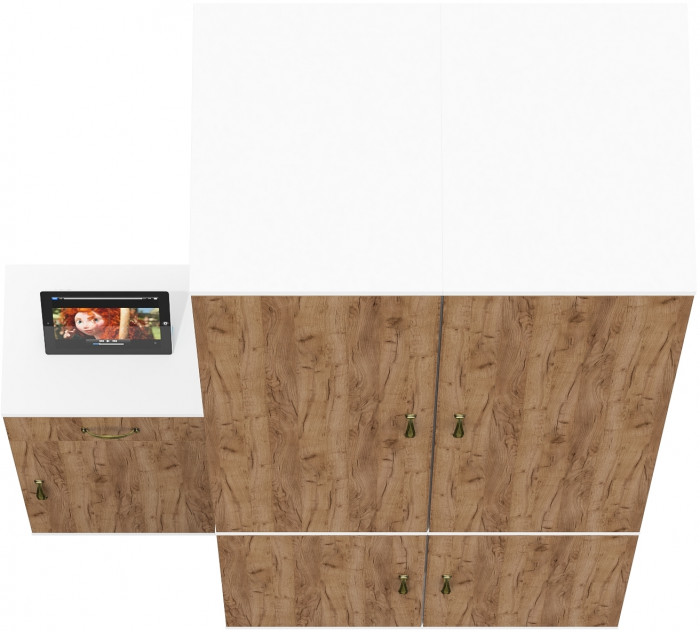 Лидер-8 Пенал МД 23Б + Пенал МД 23Б + Тумба МД 3.15, цвет белый шагрень/крафт золото, ШхГхВ 120х50х190 см., универсальная сборка