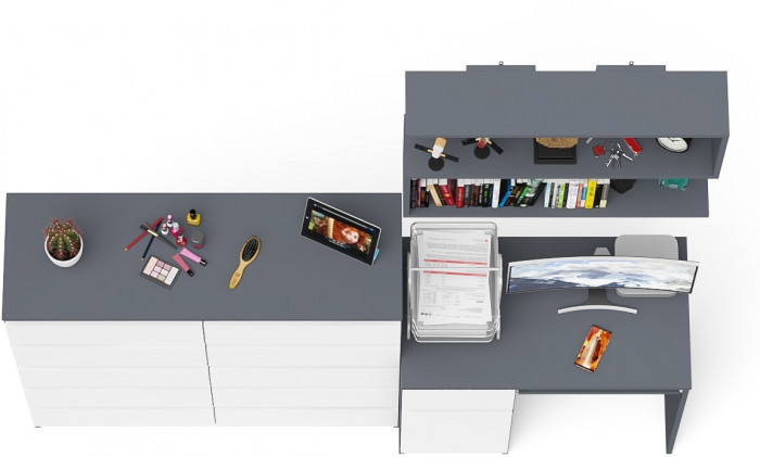 Мори Стол компьютерный МС-1 левый + Комод МК1200.10 + Полка 900, цвет графит/белый, ШхГхВ 210,4х50х209,6 см., НЕ универсальная сборка