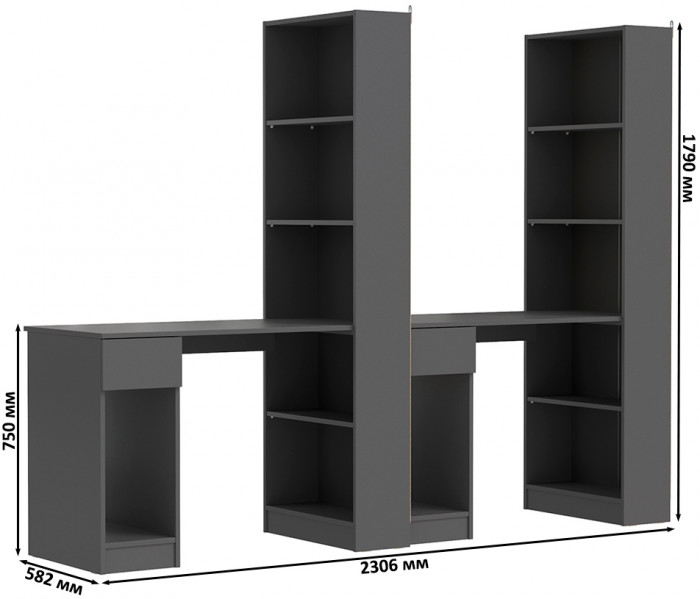 Лайт Шкаф комбинированный 10.01 + 10.01, цвет тёмно-серый, ШхГхВ 230,6х58,2х179 см., универсальная сборка(обязательно крепление к стене)