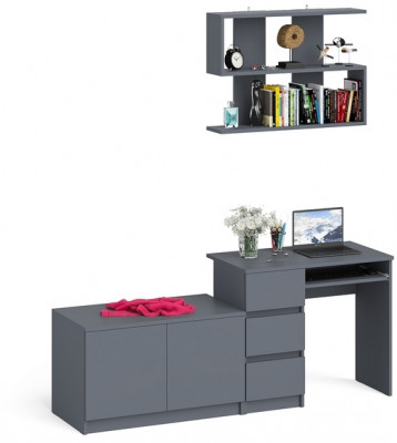 Мори компьютерный стол МС-6 левый + Тумба МА900.1 + Полка 900, графит