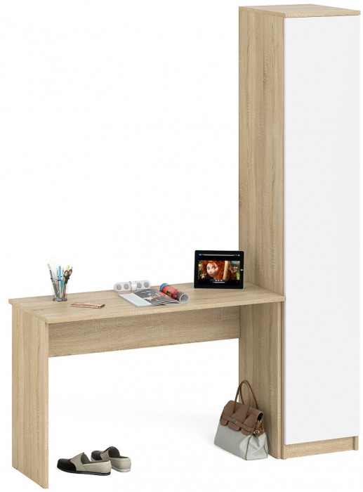 Мори Стол письменный МСП1200.1 + Пенал МШ400.1, цвет дуб сонома/белый, ШхГхВ 160,8х50,4х209,6 см., универсальная сборка