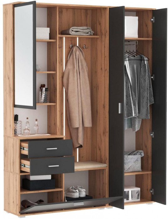 Прихожая модульная Антре 1 Дуб золотой / Диамант серый