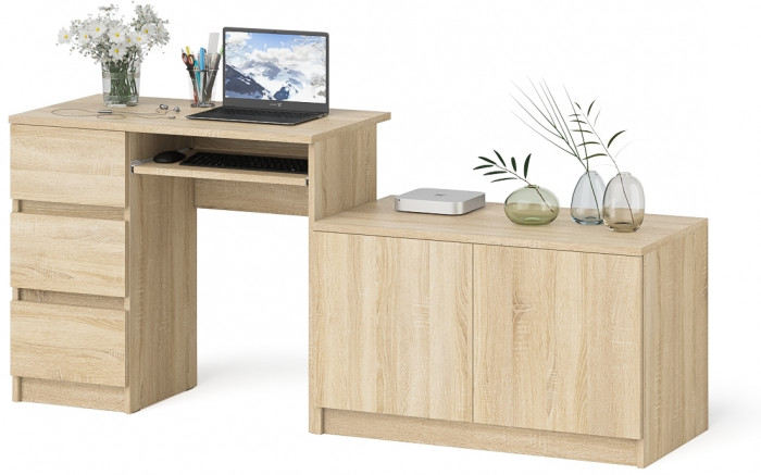 Мори компьютерный стол МС-6 левый + Тумба МА900.1, дуб сонома