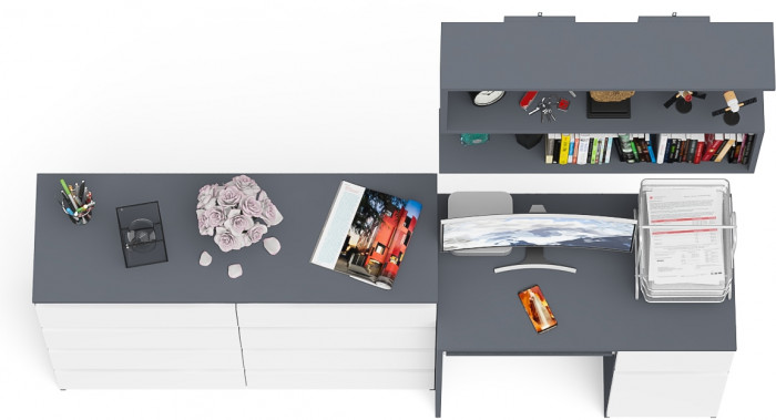 Мори Стол компьютерный МС-1 правый + Комод МК1200.8 + Полка 900, цвет графит/белый, ШхГхВ 210,4х50х209,6 см., НЕ универсальная сборка