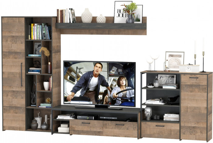 Трувор Гостиная 047, цвет дуб гранж песочный/интра, ШхГхВ 351,8х45,4х194,2 см., универсальная сборка