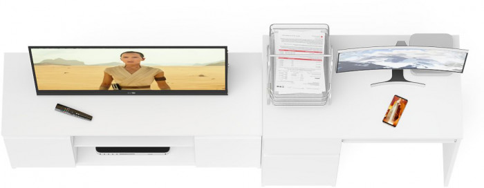 Мори Стол компьютерный МС-1 левый + Тумба МТВ1200.1, цвет белый, ШхГхВ 210,4х50х76,6 см., выдвижной ящик слева, НЕ универсальная сборка