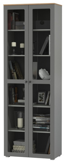 Остин 16.394.02 Шкаф-витрина, серый графит/дуб крафт золотой