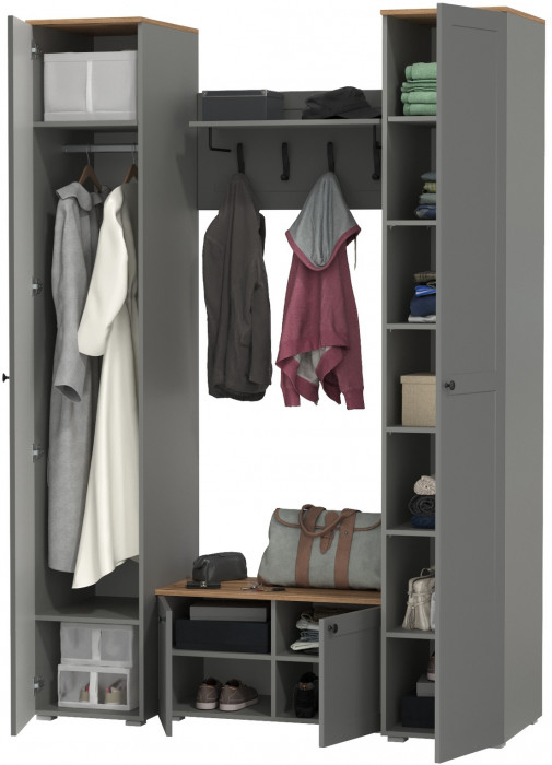 Остин Прихожая 37, цвет серый графит/дуб крафт золотой, ШхГхВ 160х54,3х229,6 см., универсальная сборка