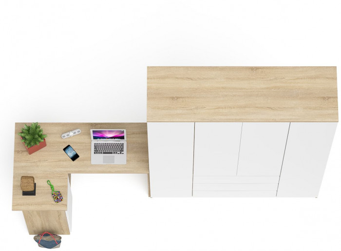 Мори компьютерный стол МС-16 левый + Шкаф МШ1600.1, дуб сонома/белый