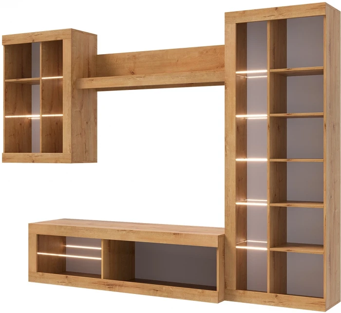 Прага Модульная Гостиная, вариант №5, вотан/Белый глянец