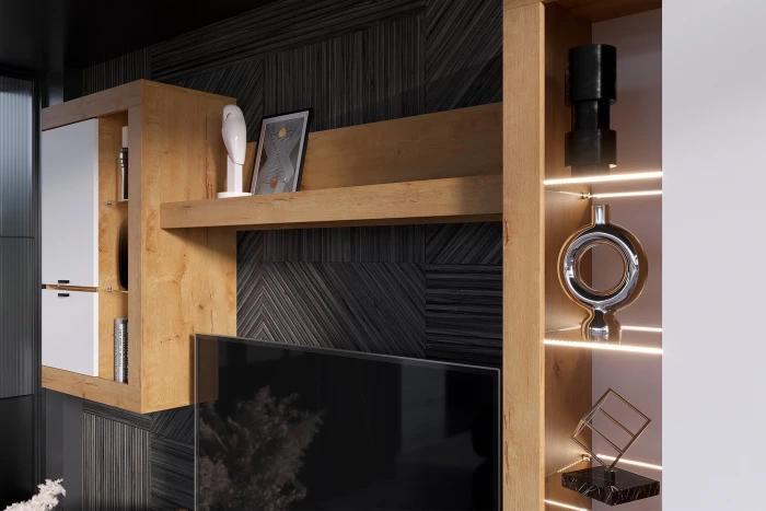 Прага Модульная Гостиная, вариант №5, вотан/Белый глянец