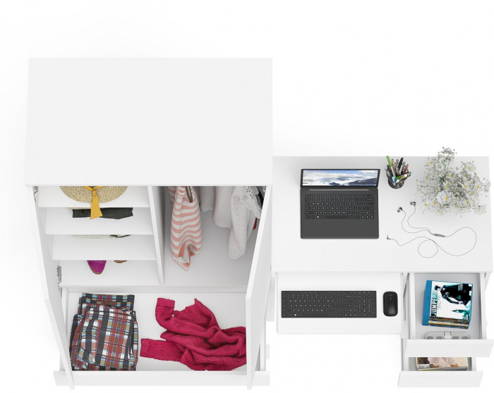 Мори компьютерный стол МС-6 правый + Шкаф МШ900.1, белый