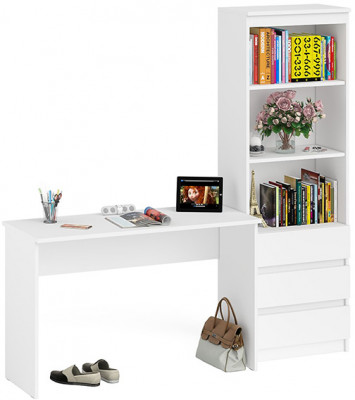 Мори письменный стол МСП1200.1 + Стеллаж МСТ600.3, белый
