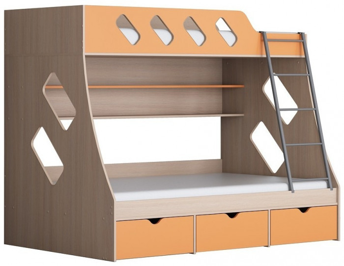 Дельта-20.01 Детская двухъярусная кровать с лестницей (Орех, Дуб молочный)