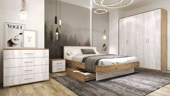 Модульная спальная комната "Мишель" - Дуб наварра/Бетон пайн светлый