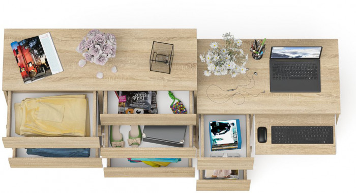 Мори Стол компьютерный МС-6 левый + Комод МК1200.8, цвет дуб сонома, ШхГхВ 210,4х50х94 см., выдвижные ящики слева, НЕ универсальная сборка