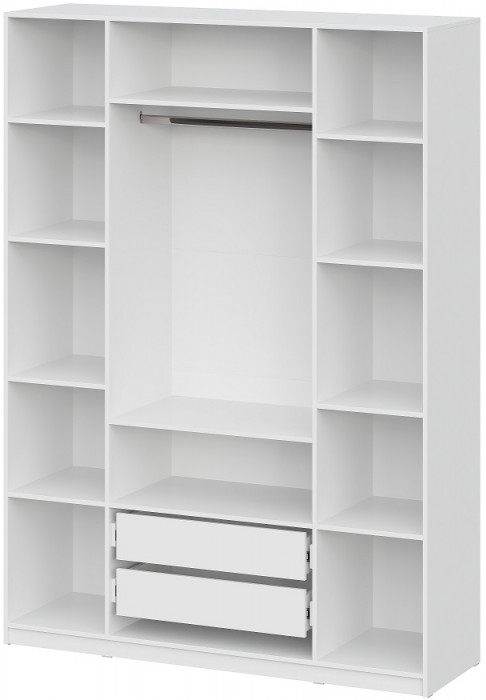 Шкаф распашной с наполнением (11 полок + 2 ящика + штанга) ШК 5 (1600), Белый